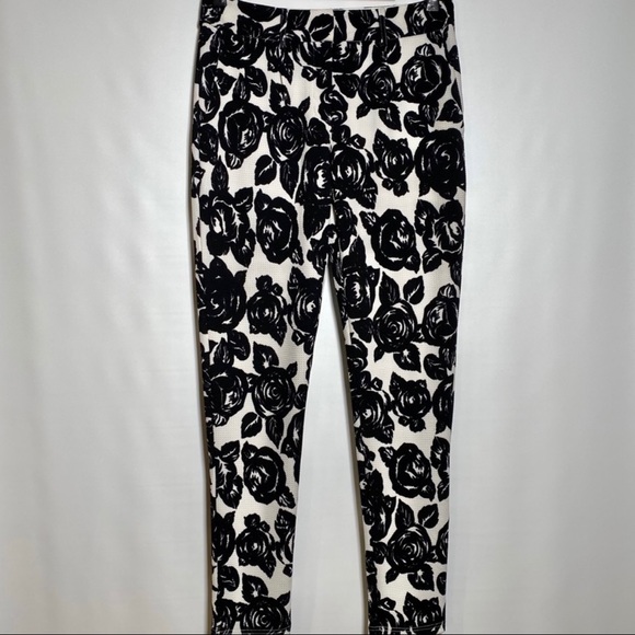 Lucca Pants - LUCCA SIZE SMALL OVERSIZED BLACK WHITE STRAIGHT LEG FLORAL PANTS